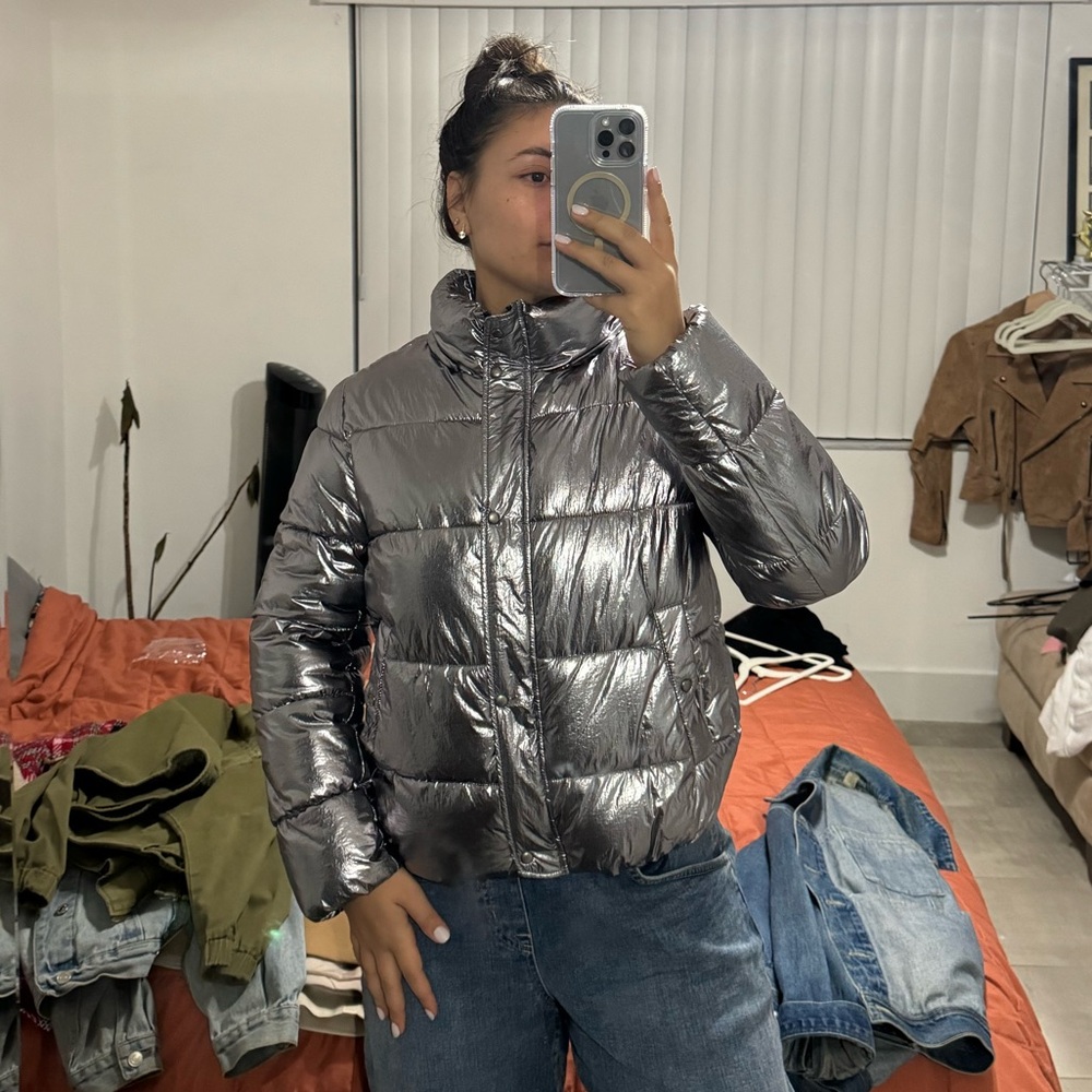 Metallic Silver Puffer Jacket - image 1